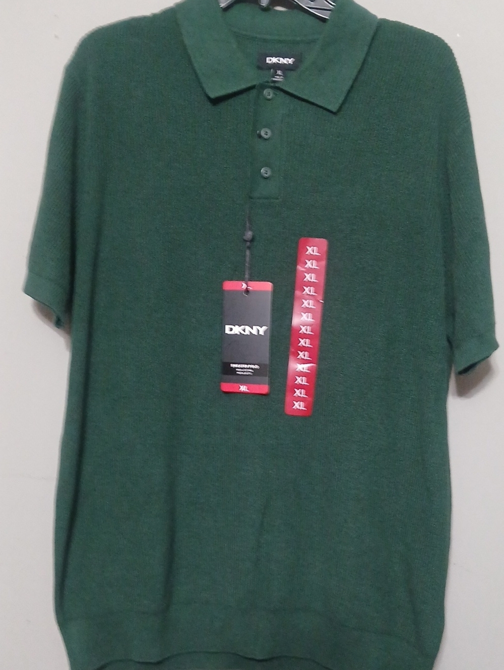 DKNY Men's Xl Forest Green Polo Knit Shirt